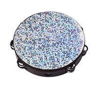 Alomejor Wooden Tambourine 10 Inch with Double Row Jingles, Reflective | Shiny Polyester Head, Lightweight Portable, for Party Dancing Wedding Concert, Hand Percussion for Kids Adults