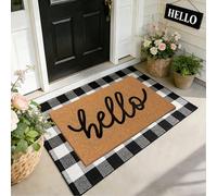 Alona Magic 2 Pcs Coir Door Mat, 43x76 Hello Doormat with Black and White Striped Mats for Farmhouse Front Porch Entryway, Outdoor Mat Heavy Duty Doormats for Front Door, Patio and Entrance