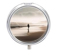 Alone at The Beach Pill Box Cute Round Pill Case Portable Medicine Tablet Vitamin Holder Organizer for Purse Pocket