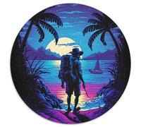 Alone at The Night Beach Adult Jigsaw Puzzles 1000 Pieces Round Jigsaw Puzzle 1000 Pieces Skill Level Beginner, Great for Birthday (67.5x67.5cm)