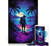 Alone at The Night Beach Jigsaw Puzzle1000 Pieces Thinking Skill Game Seamless Fit Precise Pieces Family Fun Night Activity (38x26cm)