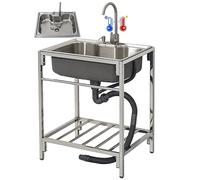Alone Sink Single Bowl Utility Kitchen Unit Outdoor Free Standing with Plastic Drainage Pipe Hight 85cm Camping Portable Farmhouse Cafe Shop Hospital (72x52x85cm)