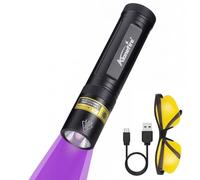 Alonefire SV77 395nm UV Torch - 10W USB-C Rechargeable Black Light with UV Glasses & Battery for Pet Urine Detection