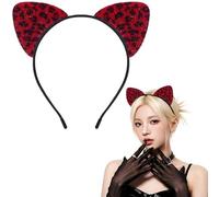 Alonekiss Fluffy Cheetah Leopard Ears Headband - Cheetah Print Ears Cat Cheeta Costume Accessories for Women Adult for Halloween (Red)