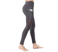 ALONG FIT Gym Leggings with Pockets, Mesh Yoga Pants Running Tights for Women Tummy Control Non See-Through, Grey Mesh, L