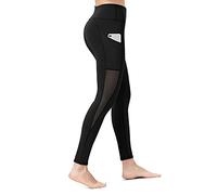 ALONG FIT Gym leggings Women with Pockets, Yoga Pants for Running Sports Workout Fitness Non See-through, Black Mesh, M