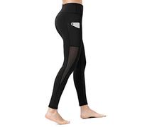 ALONG FIT Gym Leggings Women with Pockets, Yoga Pants for Running Sports Workout Fitness Non See-Through, Black Mesh
