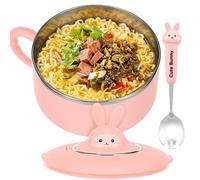 Alongen 1200ml Rapid Ramen Bowl with Filterable Lid,Stainless Steel Instant Noodle Pot with Lid and Spoon, Instant Serving Bowl Portable Salad Pasta Bow Easy Clean for Home Office University(Pink)