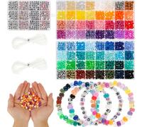 Alongen 1977Pcs Pony Beads Kit for Bracelet Making 64 Colors 9mm Kandi Beads Set Plastic Pony Bulk with 375pcs Letter Elastic String DIY Bracelets Jewelry for Bracelets Necklace