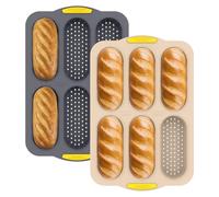 Alongen 2 Pcs 6 Cavities Silicone French Baguettes Baking Mould,Nonstick Loaf Pan Heat Resistant Bread Mold Dishwasher and Microwave Safe for Kitchen Baking