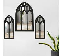 Alongen 3Pcs Arched Window,Wall Mirror Set Gothic Wall Cathedral Arched Mirror Decor Self-Adhesive for Living Room Bedroom Bathroom Vanity Entryway 18.4x30cm 9.2x21.8cm(B model)