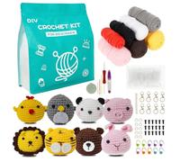 Alongen 8 Pcs Beginners Crochet Kit,Adorable Animal Crochet Starter Pack with Yarn Stuffing Keychain DIY Crochet Craft Kit with Step-by-Step Video (8PCS)