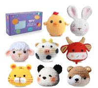 Alongen 8Pcs Beginners Crochet Kit, Complete Crochet Knitting Kit Cute Animal Crochet Starter Pack,Include Yarn, Eyes, Stuffing, Crochet Hook,Step-by-Step Video Tutorial