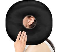 Alongen Ear Piercing Pillow,Donut Pillow with Removable case and with Ear Hole, Protect Your Ears and Providing a Good Night's Sleep(Black)