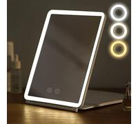 Alongen Folding Travel Touch Screen Mirror - Lighted Makeup Mirror with 80 LEDs, 3 Color Modes, USB Rechargeable