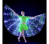Alongen LED Isis Wings, Belly Dance Wings Colorful LED Butterfly Wings with Telescopic Sticks Glowing Light Up Costume Performance Clothing for Carnival Stage Christmas Party (White Light, Children)