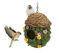 Alongen Outdoor Hanging Bird House Decorative Hummingbird House Ornament Waterproof Resin Mini Birdhouse for Patio Yard Porch Garden Decor