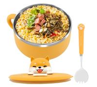 Alongen Ramen Bowl with Handle and Lid, 1200ml Large Instant Noodle Bowl with Lid and Spork, 304 Stainless Steel Noodle Bowl Heating Cup Noodles Soup Bowl, Salad Box, Kitchen Mixing Bowl