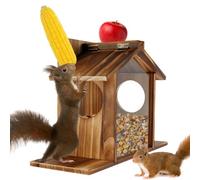Alongen Squirrel Feeder, Wooden Squirrel Feeder House Large Capacity Squirrel Feeding Stations Easy to Fill Chipmunk Feeding Station for Corn Peanuts Outside