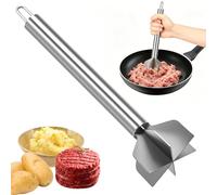 Alongen Stainless Steel Meat Masher 10 Inch Meat Chopper with 6 Blades Ergonomic Handle Ground Beef Chopper Tool for Hamburger Kitchen Cooking