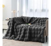 Alongen Throw Blanket - 51×63in Soft Cozy Blanket, Super Comfort Oversized Warm Thick Bubble Plush Rabbit Faux Fur Throw Blanket,Light Weight Fleece Warm Throw Blanket for Bed (dark gray)