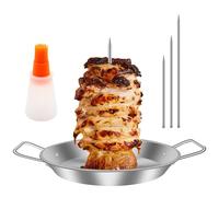Alongen Vertical Meat Skewer, Stainless Steel BBQ Vertical Skewer Grill,with 3 Removable Spikes 8/10/12 Inch and Oil Brush for Whole Chicken Fish Sausage Steak