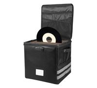 Alongen Vinyl Record Storage 33x33x33cm Triple Layer Protection 3-Digit Combination Lock, Foldable Record Case with Mesh Pocket for Home Studio