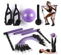 ALongSong Pilates Bar Set With 6 Latex Elastic Resistance Bands 20-180LBS or 30-240LBS & Door Anchor Pilates Equipment For Home Gym Workout Fitness Equipment