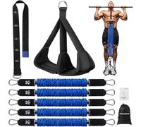 ALongSong Pull Up Assistance Bands with Foot Support Pedal 80-400LBS Heavy Duty 5 Resistance Bands Adjustable Weight/Height with 80Lbs Bands&Measured Strap for Strength Training Home Gym