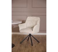 Alonso Comfy Swivel Beige/Cream Fabric Dining Chairs with Tulip Armrests PAIR