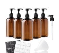 Alora 16oz Reusable Shampoo and Conditioner Bottles - Easy to read Lettering - Pump Bottle Dispenser for Shampoo, Conditioner, Body Wash - Empty Plastic Refillable Containers (Amber, 16oz)