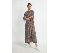 Cream Women's Maxi Dress Band Collar Drawstring Waist 3/4 Sleeves Buttons, Animal Neutral, L