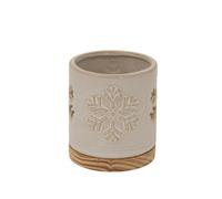 Alora Ceramic Snowflake Candle Holder On Wood Base - Winter Decor