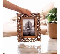 ALORAA Hand Carved Kashmiri Photo Frame - Rustic Mango Wood Frame with Shabby Chic Finish - Unique Handmade 5x7 Picture Frame for Portrait or Landscape Display - Ideal Wedding or Home Décor Gift