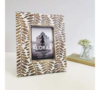 ALORAA Hand Carved White-Washed Leaf Photo Frame - Rustic Mango Wood 5x7 Inch Picture Frame - Unique Handmade Gift - Sustainable, Durable, Artisanal & Female-Owned - 24x29cm