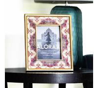 ALORAA Handcrafted Persian-Inspired Ivory Photo Frame 5x7 Inch - Rustic Gold Finish with Low Pixel Vintage Print & Foil Detail - Portrait or Landscape Display - Artisan Home Décor Gift