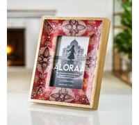 ALORAA Red & Bold 5x7 Handcrafted Photo Frame Persian-Inspired Design with Rustic Gold Finish - Elegant Geometric Detailing - Freestanding for Landscape or Portrait - Ethical Artisan Made