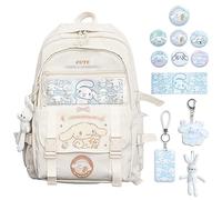 ALORVE Backpack Cute Anime Student Schoolbag Cartoon Casual Travel Bag for Boys and Girls School Season Gifts, White, 18", Backpack
