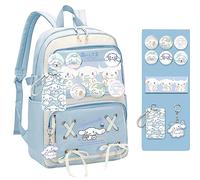 ALORVE Cute Anime Student Backpack - Cartoon Casual Travel Schoolbag for Boys and Girls, Blue, 18IN