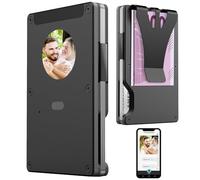 Aloskart Men's Card Case with Airtag without Coin Compartment, Card Wallet Men's RFID Protection, Men's Card Case with Ink Screen, Slim Credit Card Holder Men, Smart Wallet Airtag, Black, black,