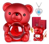 Aloskart Romantic Teddy Bear with Preserved Rose, Rose Teddy bear with Hidden Jewelry Box, Birthday Gifts for Women, Graduation Gifts for Her, Valentino Gifts for Her(Blue Necklace)