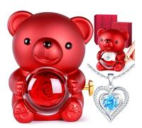 Aloskart Teddy Bear with Eternal Rose and Necklace, Rose Bear Birthday Gifts for Girlfriend Mum, Birthday Gifts for Women, Personalised Valentines Gifts for Her, Mother's Day