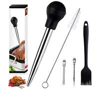 Aloskart Turkey Baster Kit,304 Stainless Steel Professional Cooking Tools,Seasoning Sauce Injection Tube,Roast Gravy Syringe Gravy Pipette，Barbecue Pump Pipe,With Silicone Oil Brush,Cleaning Brush