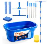 ALOTIKI 7Pcs Window Cleaning Kit with 3Gal Collapsible Bucket & 81"Squeegee | Professional Window Washing Kit with Extension Pole, Squeegee and Scrubber, Window Cleaner Tool for Shower Glass & Commercial