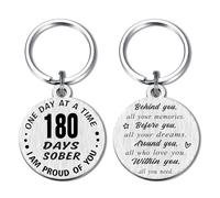 Alotozo 180 Days Sobriety Gift Addiction Recovery Keychain - 6 Months Sober Milestone Gift Key Ring - AA Gift NA Recovery Sobriety for Women Men