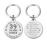 Alotozo 39 Years Yrs Sober Living Gifts for Women Men - 39 Year Recovery AA Sobriety Keychain Tokens, Silver, S