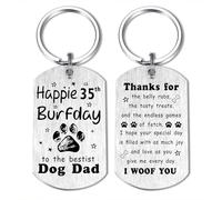 Alotozo Happy 35th Birthday from Dogs to Dad - Dog Dad 35 Years Old Birthday Keyring Gifts - Laser Engraved 35th Bday Present for Puppy Father