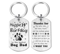 Alotozo Happy 39th Birthday from Dogs to Dad - Dog Dad 39 Years Old Birthday Keyring Gifts - Laser Engraved 39th Bday Present for Puppy Father
