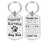 Alotozo Happy 54th Birthday from Dogs to Dad - Dog Dad 54 Years Old Birthday Keyring Gifts - Laser Engraved 54th Bday Present for Puppy Father