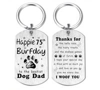 Alotozo Happy 75th Birthday from Dogs to Dad - Dog Dad 75 Years Old Birthday Keyring Gifts - Laser Engraved 75th Bday Present for Puppy Father